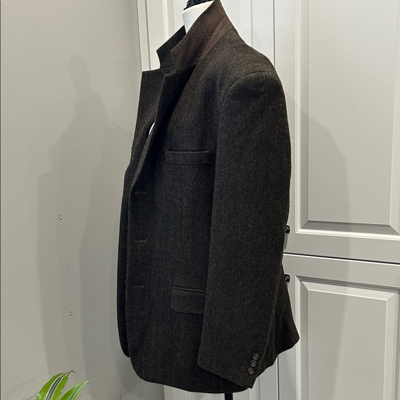 Men's Classic Black Blazer Protocol brown herringbone 100% pure virgin wool - Picture 5 of 14